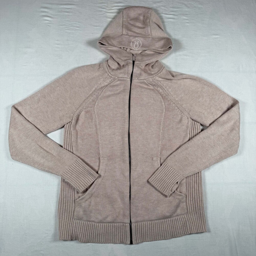 Lululemon Size 10 Zip-Up Hoodie Light Pink Knit Sweater